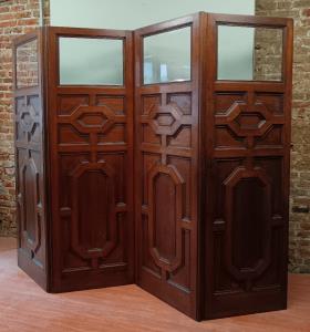 Four Panel Folding Oak and Glass Screen Room Divider (8).jpg